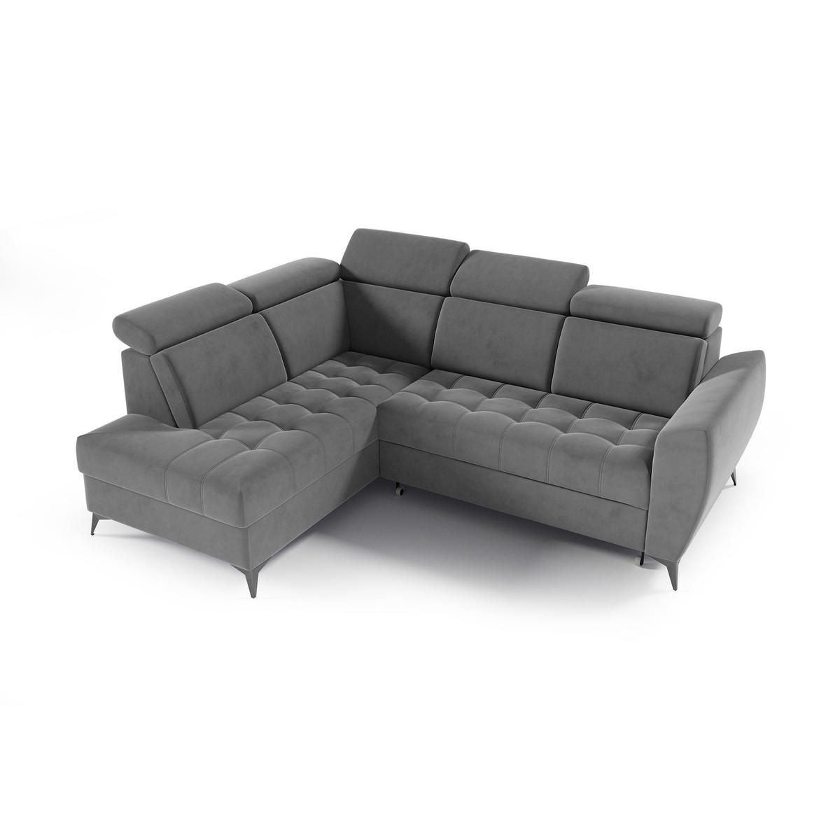 ECKSCHLAFSOFA Aurora II mit verstellbare Kopfstützen, Grau, links - Schwarz/Grau, Textil (266/204cm) - Beautysofa