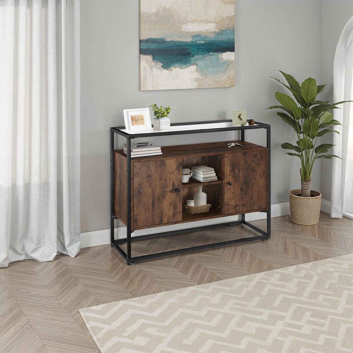 SIDEBOARD Oldham,100 x 38 x 80,5 cm,Industrial Holz dunkel, rustikal - Rostfarben, Holzwerkstoff (38/80.5/100cm) - tectake