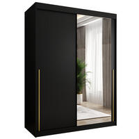 SCHWEBETÜRENSCHRANK mit Spiegel 150 cm Breite, Schwarz mit goldenem Griff - Goldfarben/Schwarz, Holzwerkstoff (250/200/62cm) - Home Collective