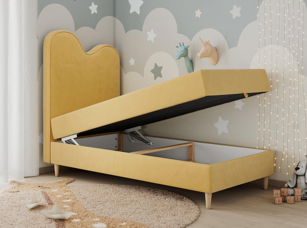 BOXBETT FLOW 90/180 Gelb Velvet - H3 - Gelb, Holz/Textil (90/180cm) - MKS