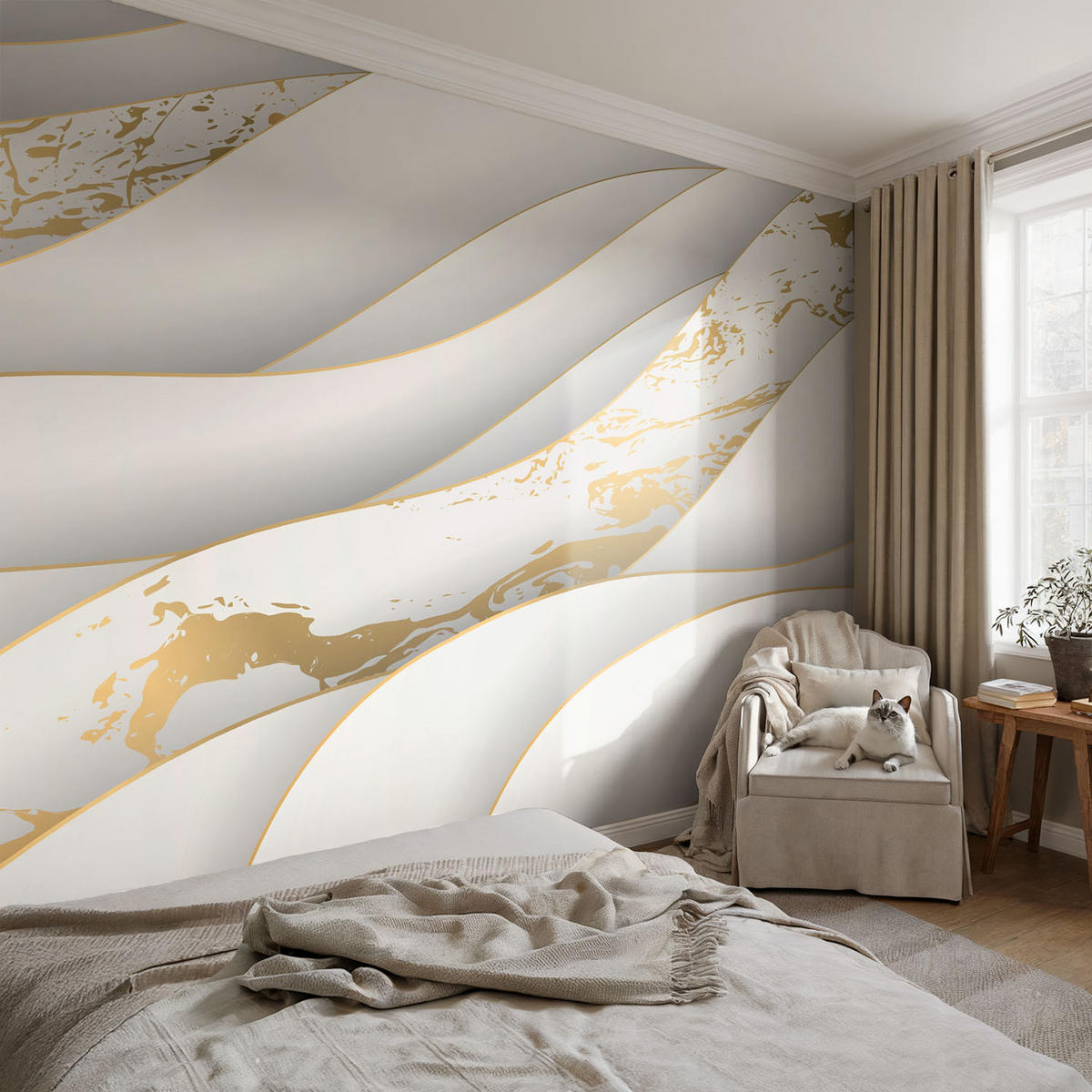FOTOTAPETE 250x104 cm - Dynamische Muster - Weiß, Textil (250/104cm) - Wallfluent