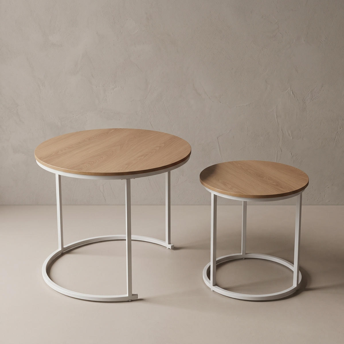 COUCHTISCH 2er-Set rund Weiß, Braun - Braun, Metall (60/60/50cm) - SCENA LIVING