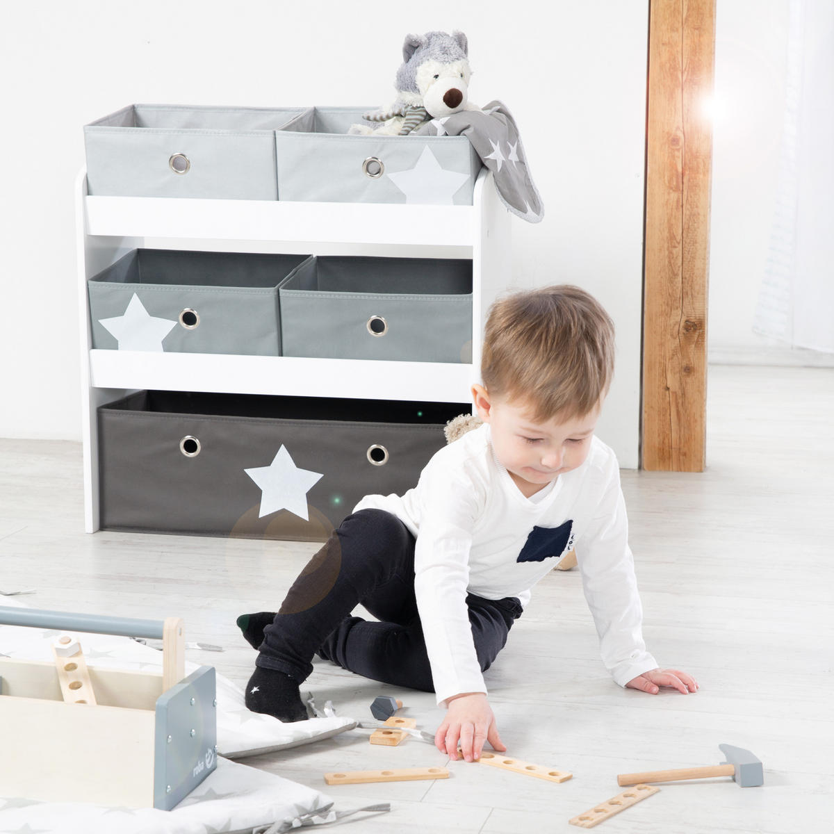 SPIELREGAL Stars - Grau, Holzwerkstoff (63.5/67/29.5cm) - Roba