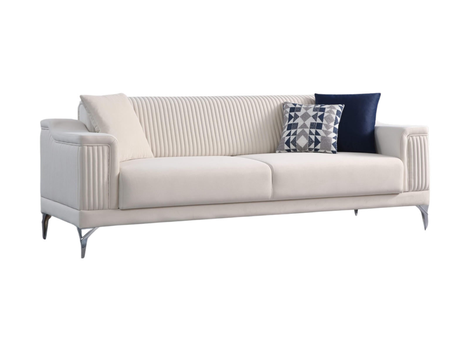 SOFA Santiago 3-Sitzer Samtstoff Creme - Creme, Textil/Metall (230/86/93cm)
