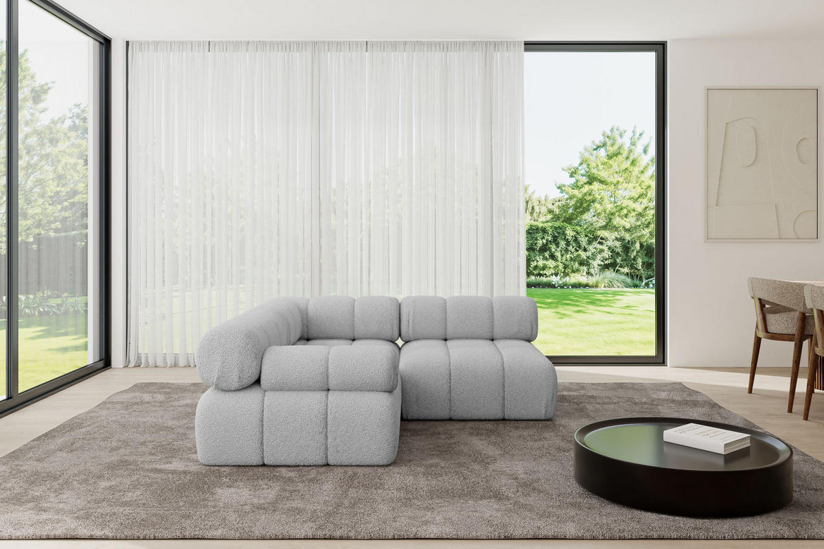 ECKSOFA modulares Sofa Mende-L1 - 190x190x70 cm Hellgrau Bouclé - Hellgrau, Holzwerkstoff/Textil (190/190cm) - ALTDECOR