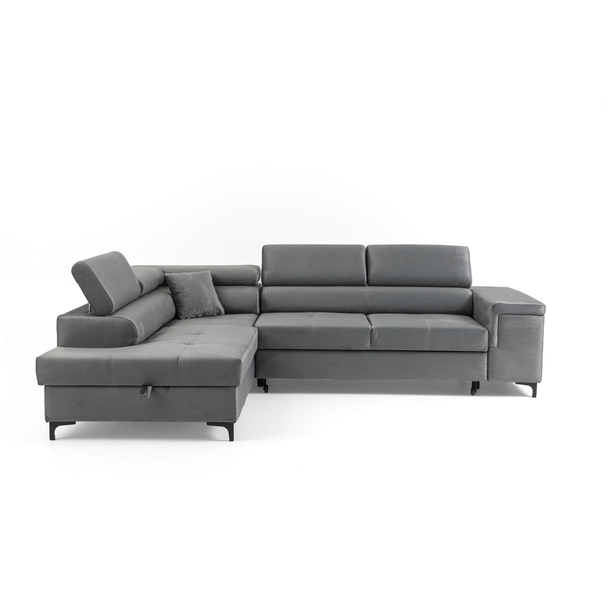 ECKSOFA WILLIAM L Links mit Schlaffunktion 127x195 Velours Grau - Silberfarben/Grau, Holz/Textil (275/203cm) - Muffo