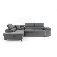 ECKSOFA WILLIAM L Links mit Schlaffunktion 127x195 Velours Grau - Silberfarben/Grau, Holz/Textil (275/203cm) - Muffo