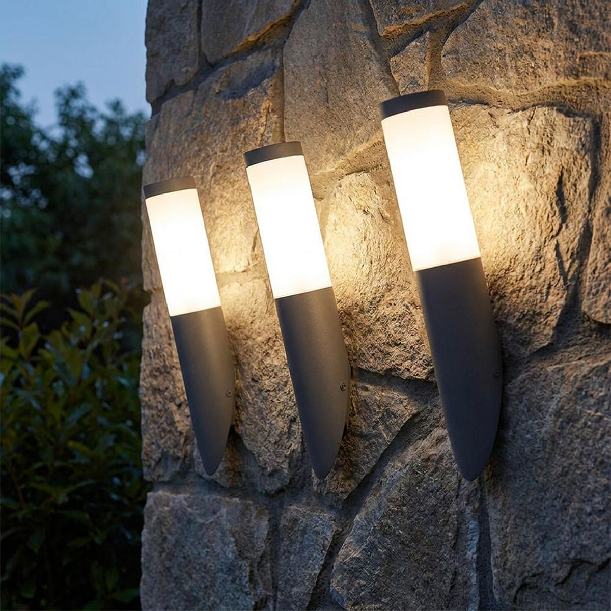 3ER Set AUSSEN-WANDLEUCHTE BOSTON Edelstahl Anthrazit - Anthrazit, Metall (7.6/39/17cm) - Globo Lighting