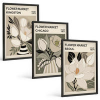 BILDER SET 3er Set - 40x60 cm Schwarzer Rahmen - Blumen Kingston Seoul Chicago Retro - Schwarz, Kunststoff (40/60cm) - TULUP
