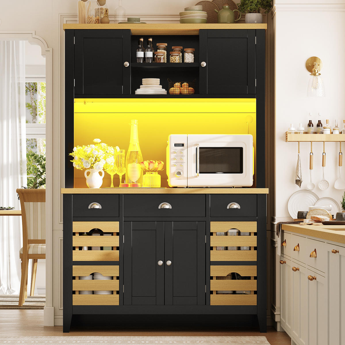BUFFET DE-38498 120/40/188 cm mit Soft-Close-Türen Schwarz - Schwarz, Holzwerkstoff (120/188/40cm) - ComfortXL