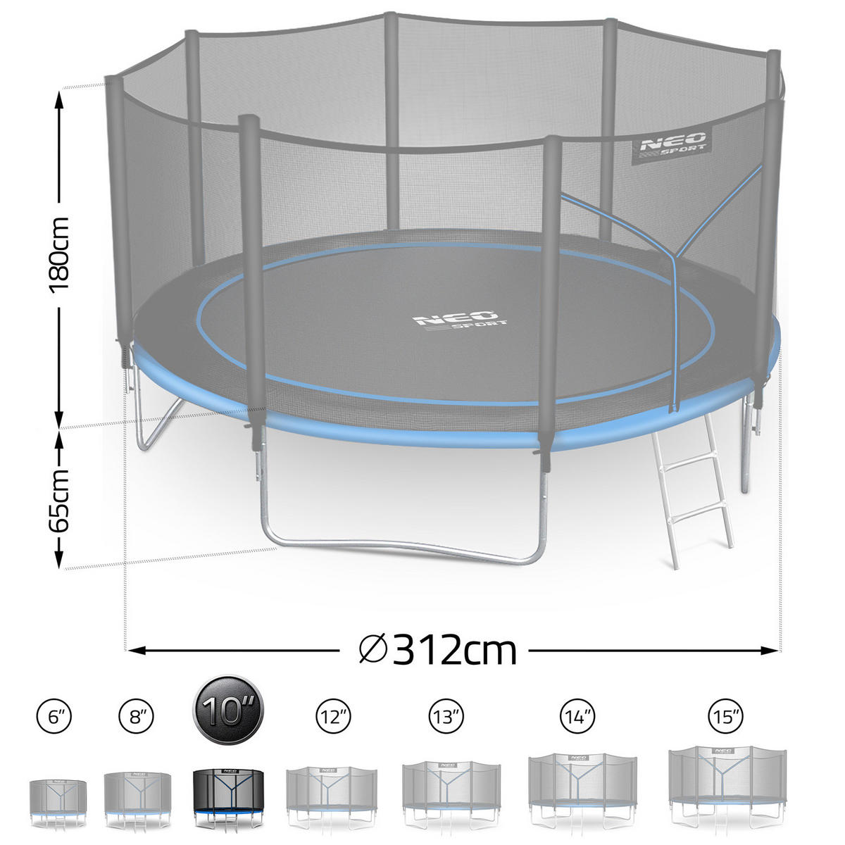 GARTENTRAMPOLIN 10 ft/312 cm mit Außennetz und Leiter - Blau, Metall (312/312cm)