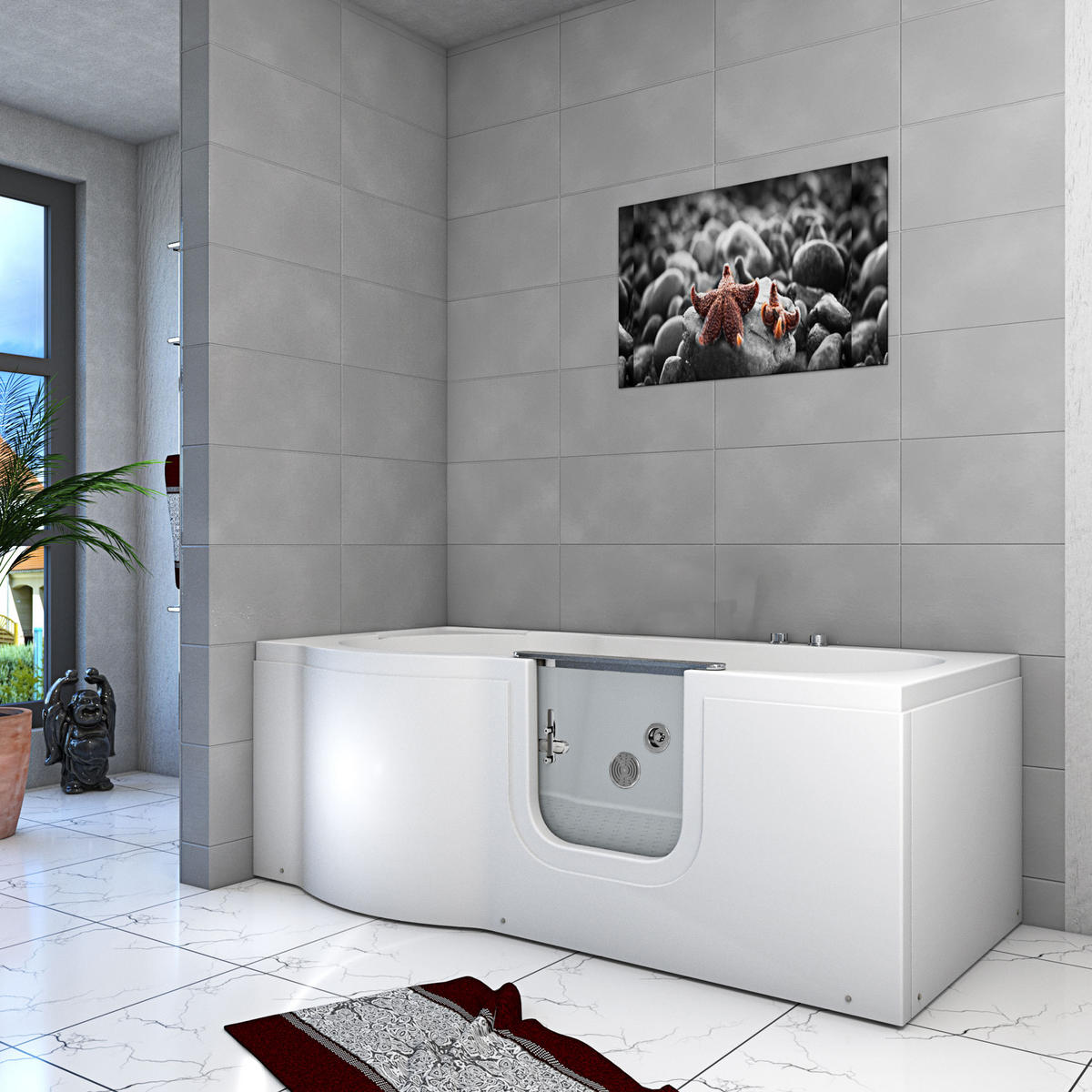 SITZWANNE Whirlpool Badewanne mit Tür S12-WP-R 85x170cm - Weiß, Glas/Kunststoff (170/60/85cm) - AcquaVapore by Sandra Jentho