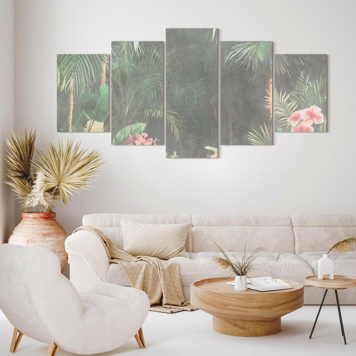 LEINWANDBILD Dschungel 5-tlg. 200x100 cm - Multicolor, Holz (200/100cm) - LUMASOUL