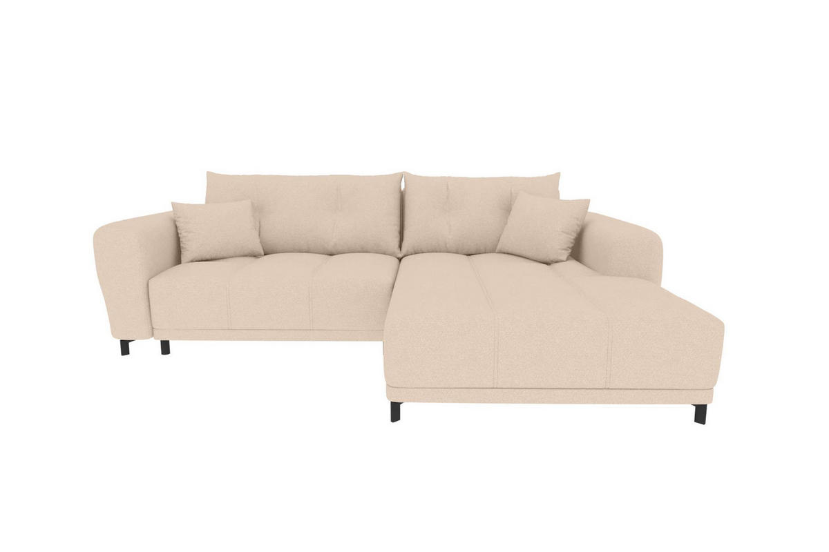 ECKSOFA Massimo Strukturstoff Beige inkl. Schlaffunktion Rechts - Beige/Schwarz, Textil/Metall (246/177cm) - 99rooms