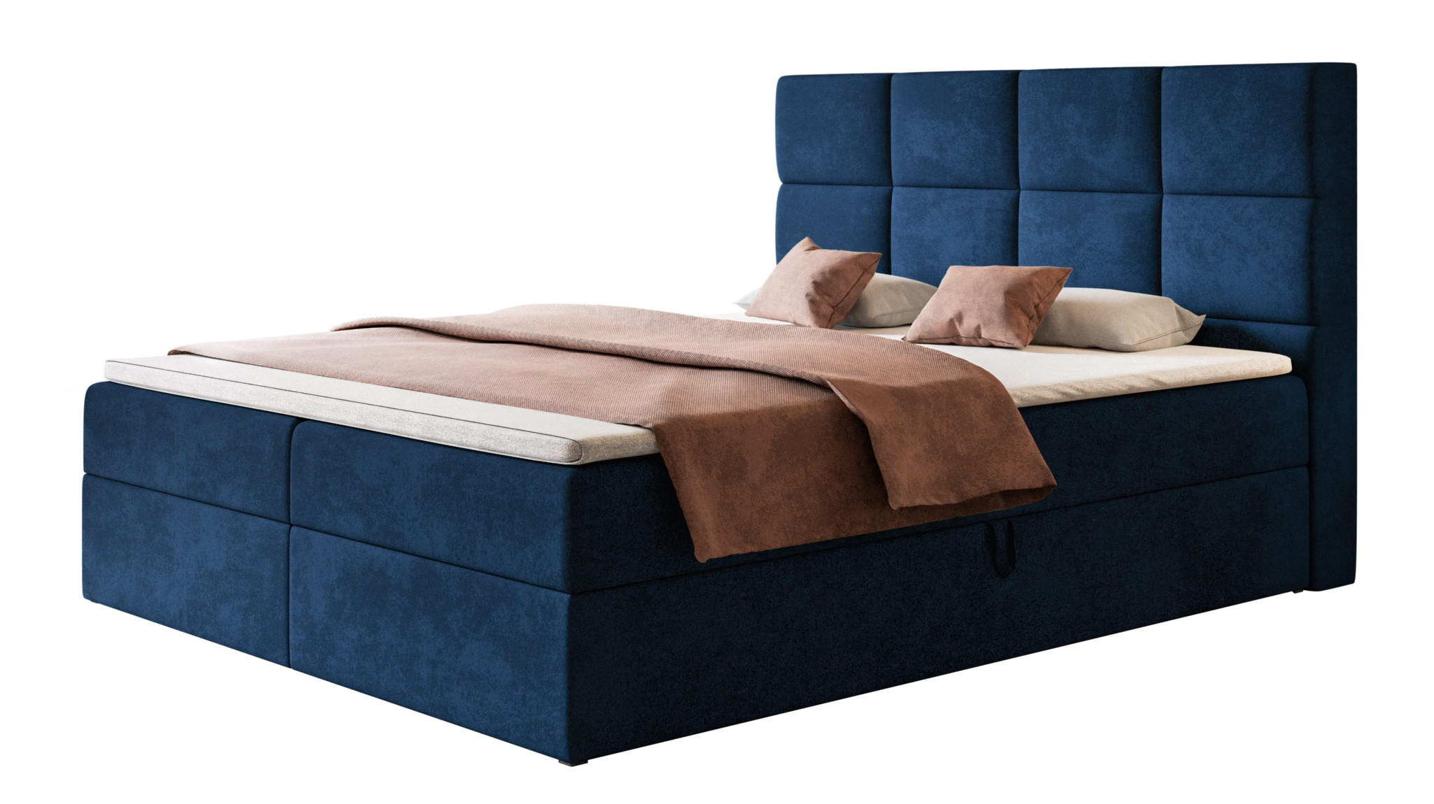 BOXBETT ROMA mit 2 Bettkästen, 120x200, Farbe: Dunkelblau, Velourstoff, Doppelbett mit Bonell-Matratze - Dunkelblau, Holz/Kunststoff (120/200cm) - Alpi-Möbel