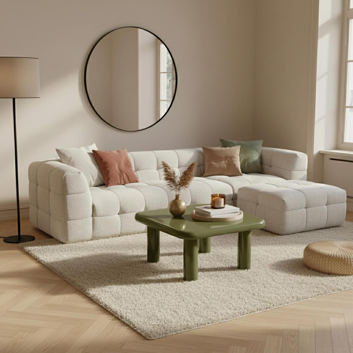 COUCHTISCH, Olivgrün - Grün, Holzwerkstoff (75/75/41cm) - Oviala