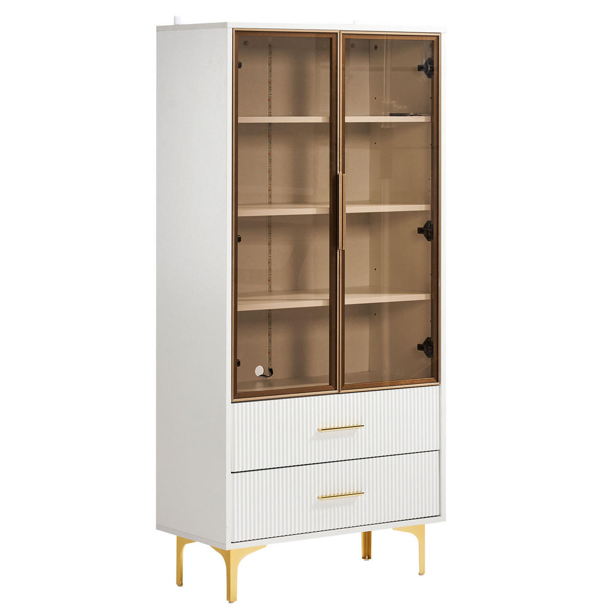 VITRINE 70/35/150 cm aus Spanplatte mit teefarbenen Glastüren und LED-Beleuchtung Weiß - Weiß, Holzwerkstoff (70/150/35cm) - Modenvie