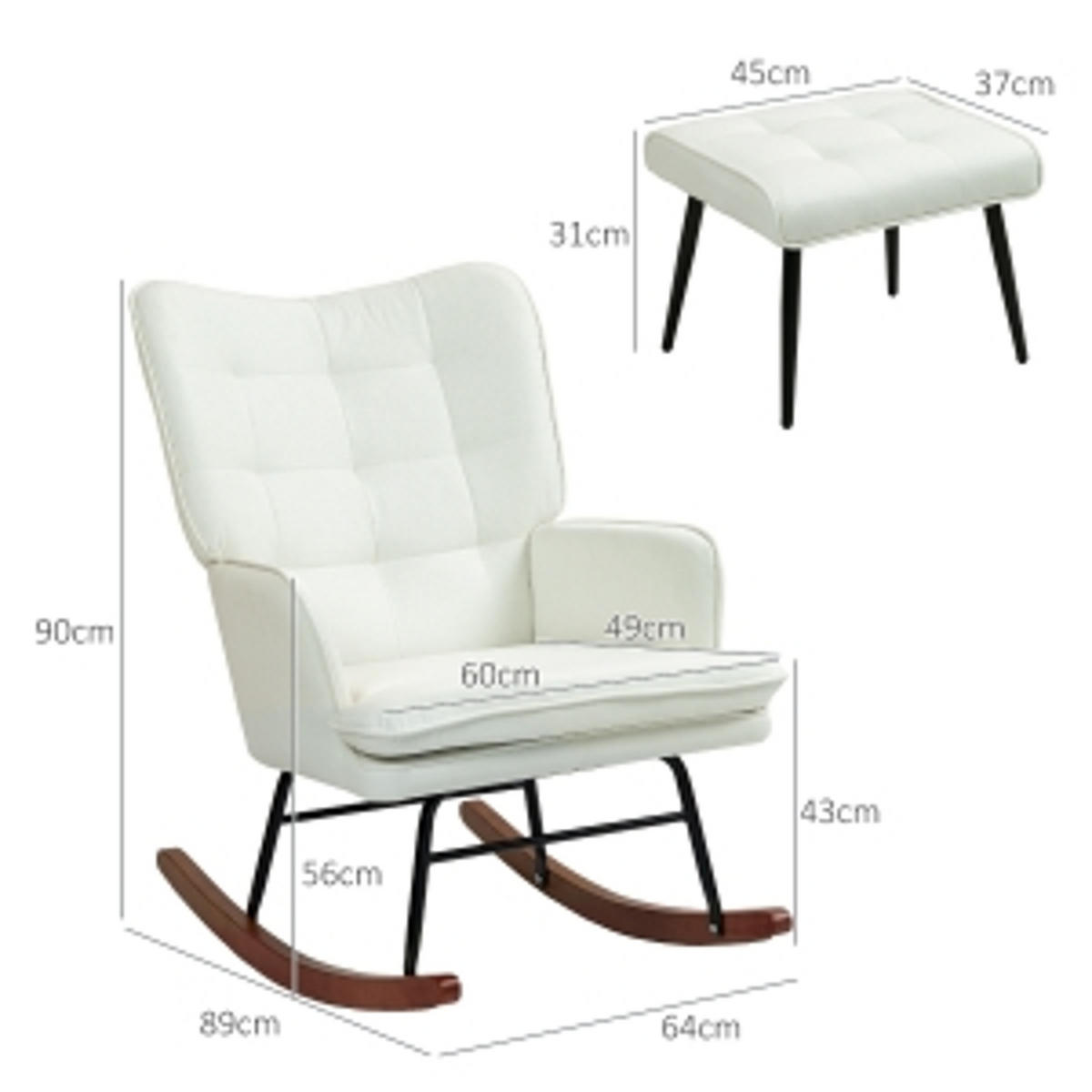SCHAUKELSTUHL Cremeweiß mit Hocker, Leinenoptik - Creme, Textil (89/90/64cm) - Oxeza