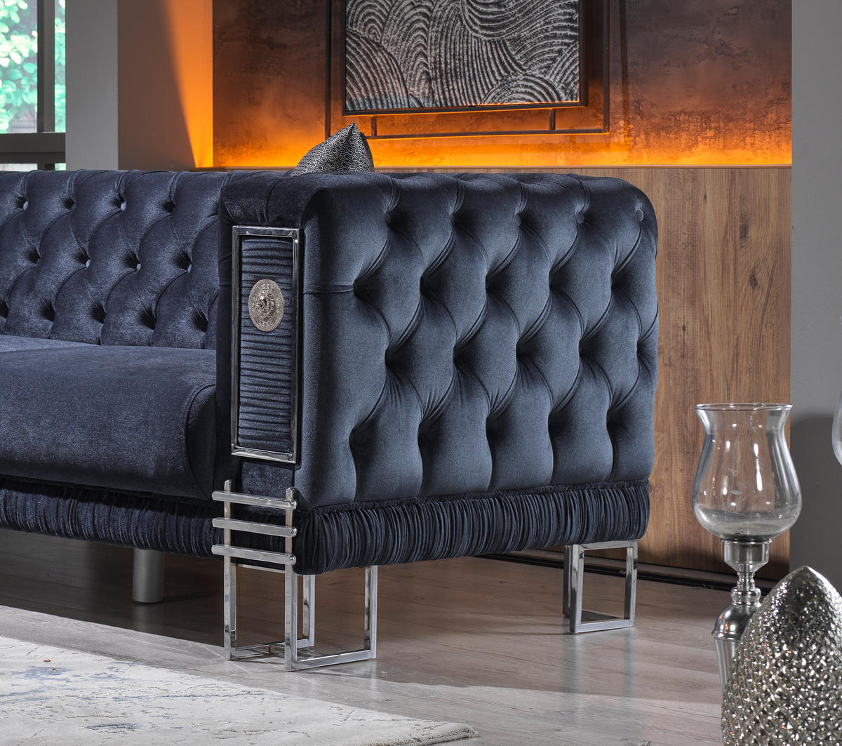 SITZGARNITUR Löwe Anthrazit Stellvariante:3+2 - Anthrazit, Holz (230/82/95cm) - Villa Möbel