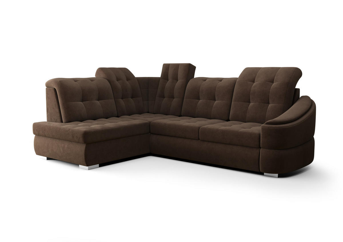 ECKSOFA KONGO RBN09, Eckcouch in L-Form mit Schlaffunktion, Farbe: Dunkelbraun, Velourstoff, Ottomane Links - Dunkelbraun, Textil (260/180cm) - O-Sofa