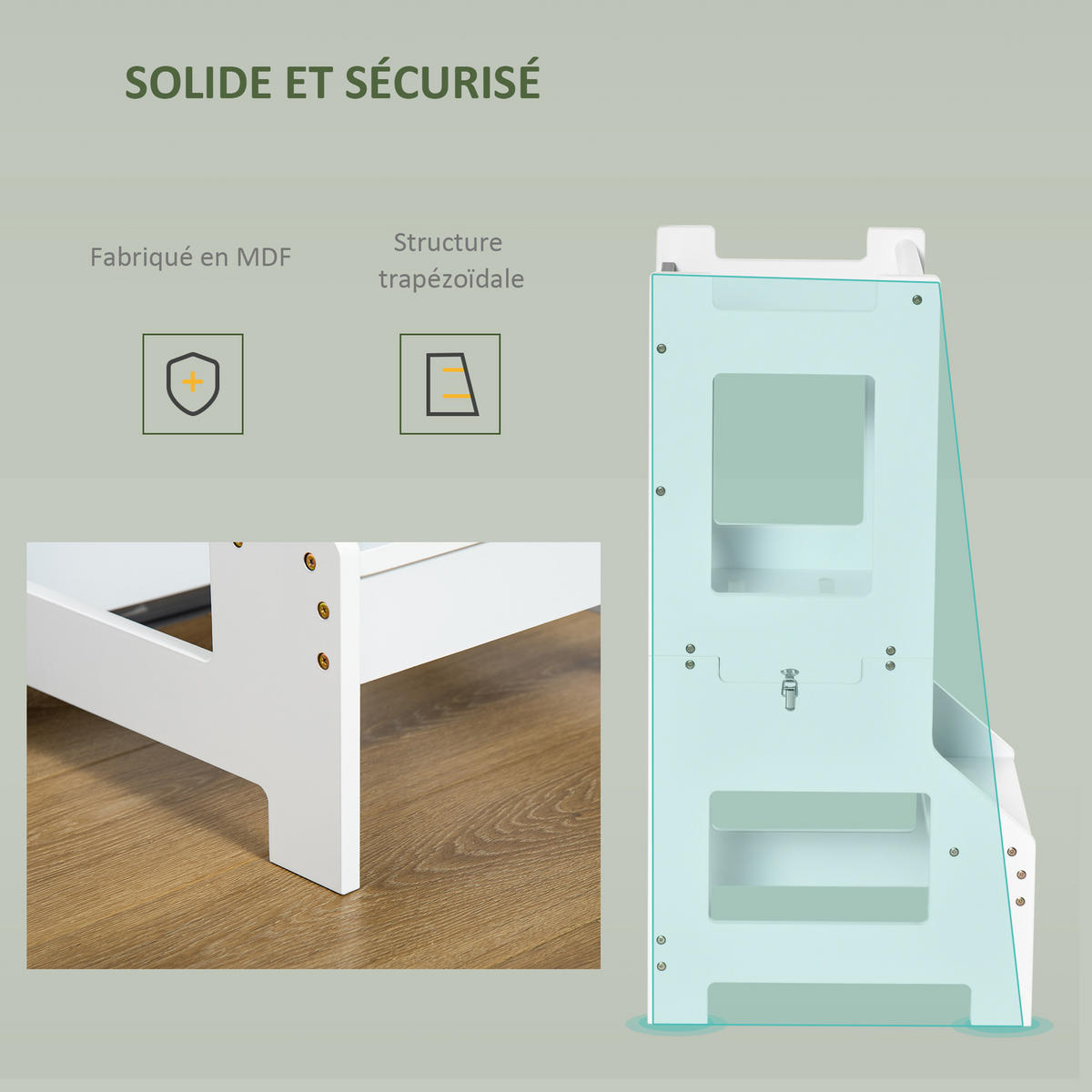 LERNTURM DE-17225 3-in-1 mit Tafel & Sicherheitsrand Weiß - Weiß, Holzwerkstoff (44/86/42cm) - ComfortXL