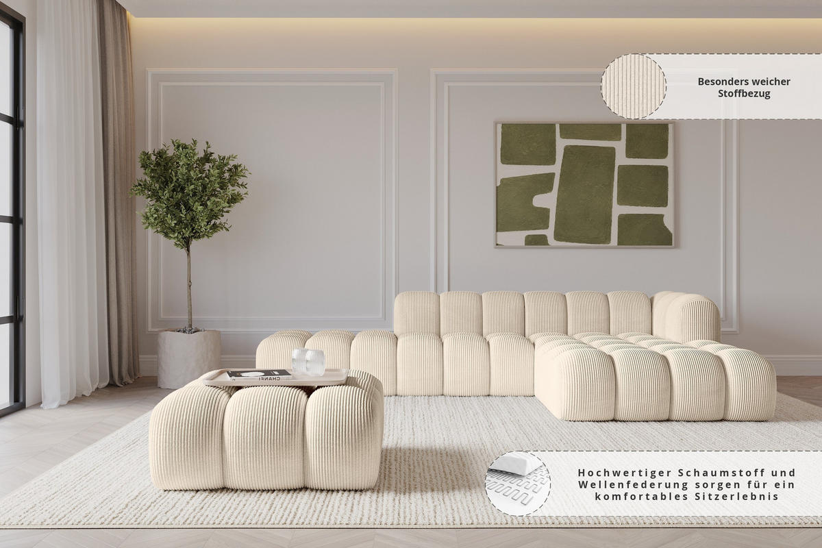 TABURET OLEA-PUF 91x87x44 cm Béžová Manšestr - černá/šedobéžová, kompozitní dřevo/textil (91/44/87cm) - ALTDECOR