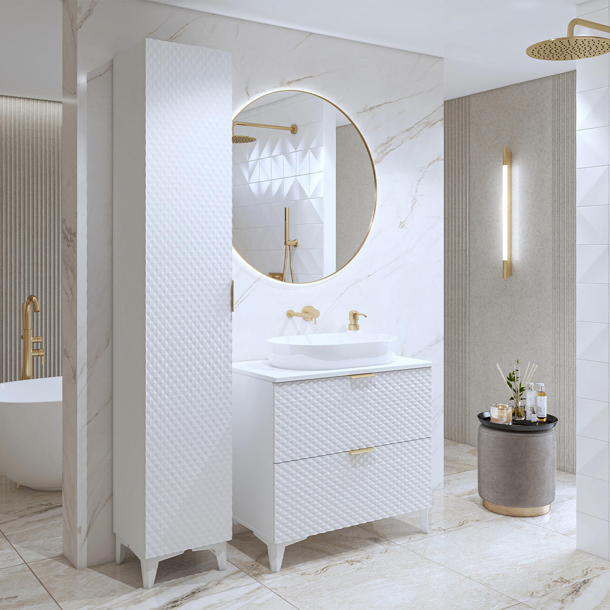 BADMÖBEL 80.4cm Cléa 2er-Set Weiß - Weiß, Holzwerkstoff (80.4/62.6/48.5cm) - Petits-meubles