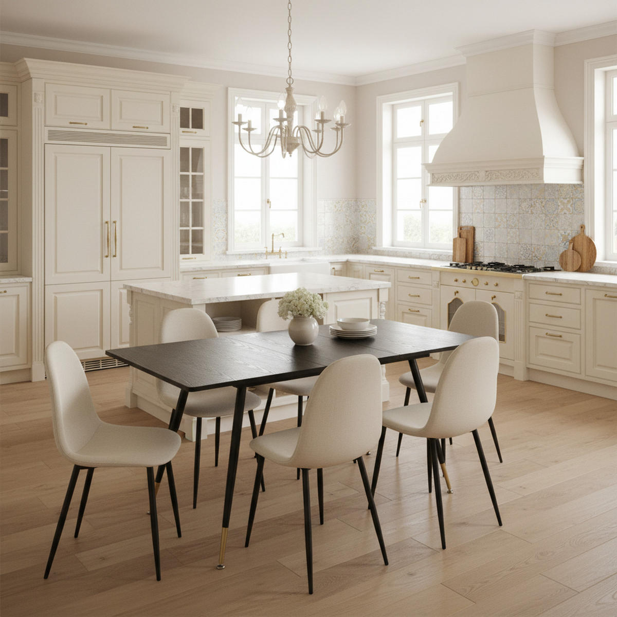 ESSZIMMER SET aus ausziehbarem Tisch und 4 Stühlen – Schwarz und Beige - Beige/Schwarz, Holzwerkstoff/Metall (80/75/160cm) - Urban Meuble