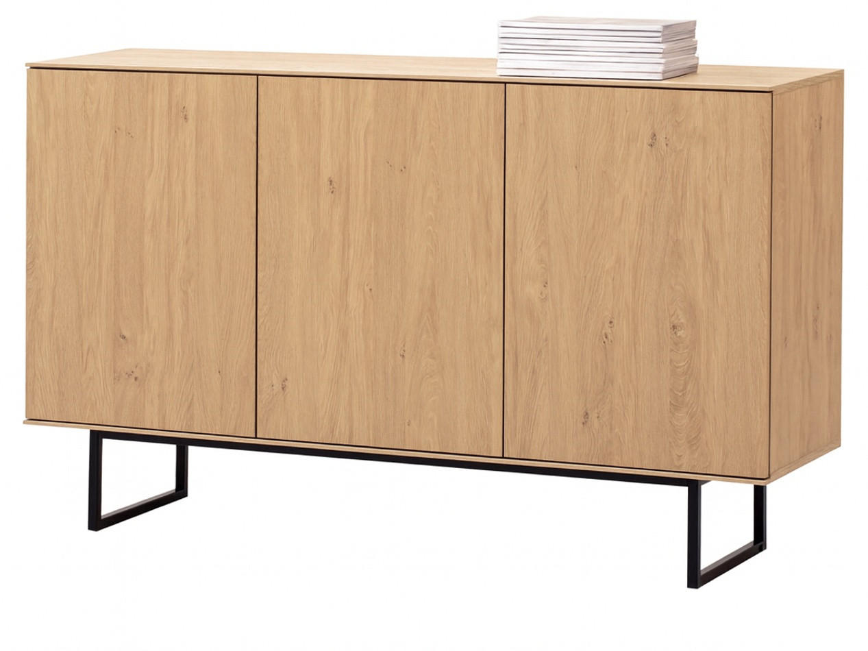 SIDEBOARD Stone Eiche 150 x 90 cm, Kommode mit Push-to-Open - Eichefarben/Schwarz, Holzwerkstoff/Metall (150/90/40cm) - Furn.Design