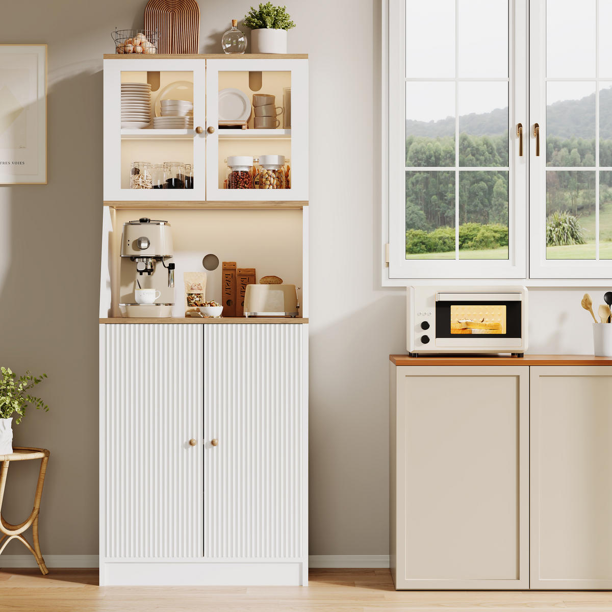 BUFFET modern, weiß, LED-Beleuchtung, groß, minimalistisch, elegant - Weiß, Holz (70/180/40cm) - EuroLiving