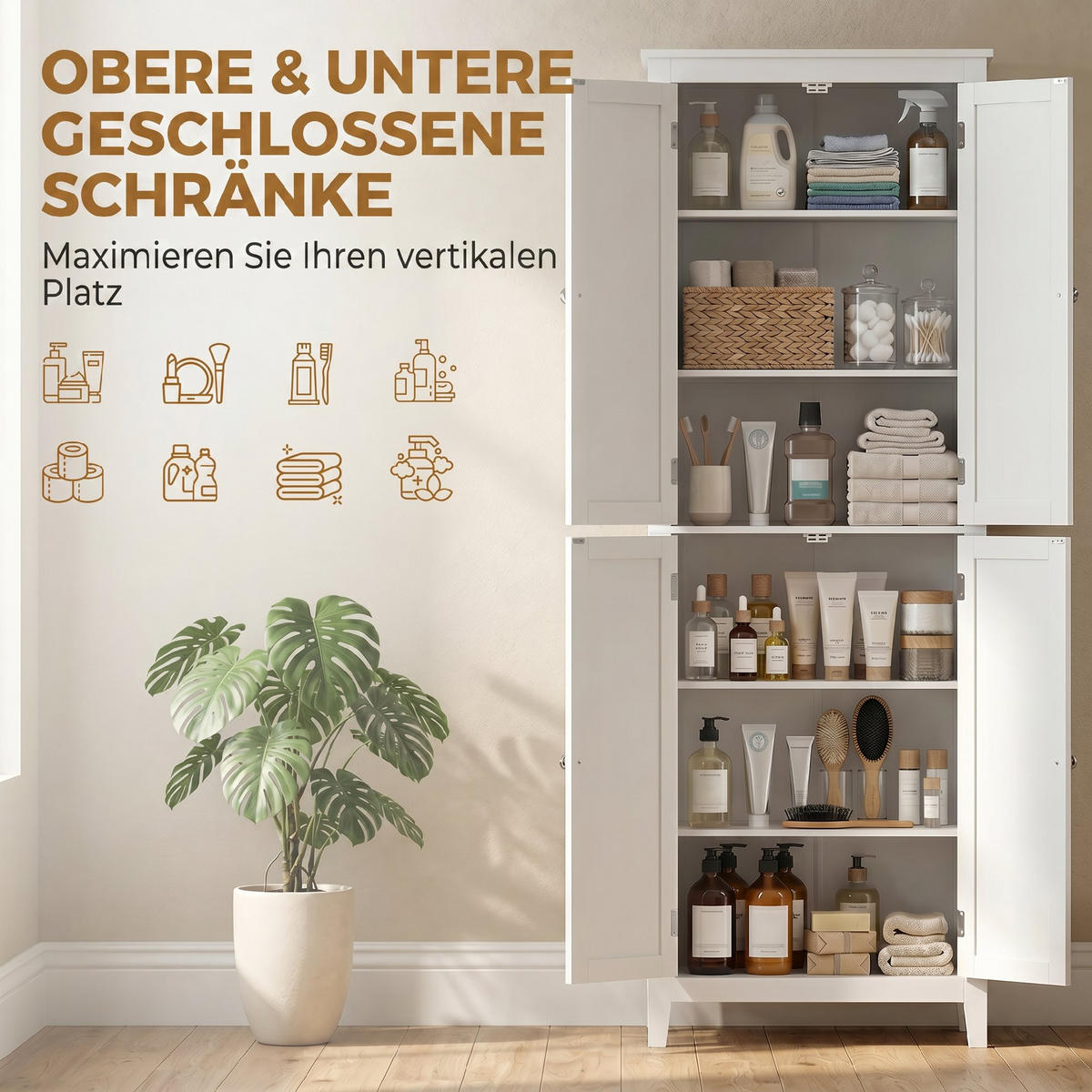 BADEZIMMERSCHRANK MDF Metall Weiß - Weiß, Holzwerkstoff/Metall (30/170/60cm) - HOMCOM
