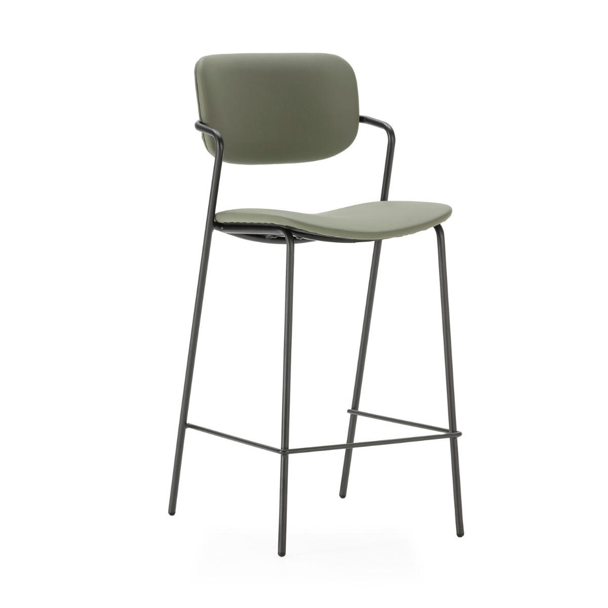 SADA 2 stoliček s černými kovovými nohami, výška 66 cm - MAIKA - zelená barva, textil (51/66/44cm) - Calicosy
