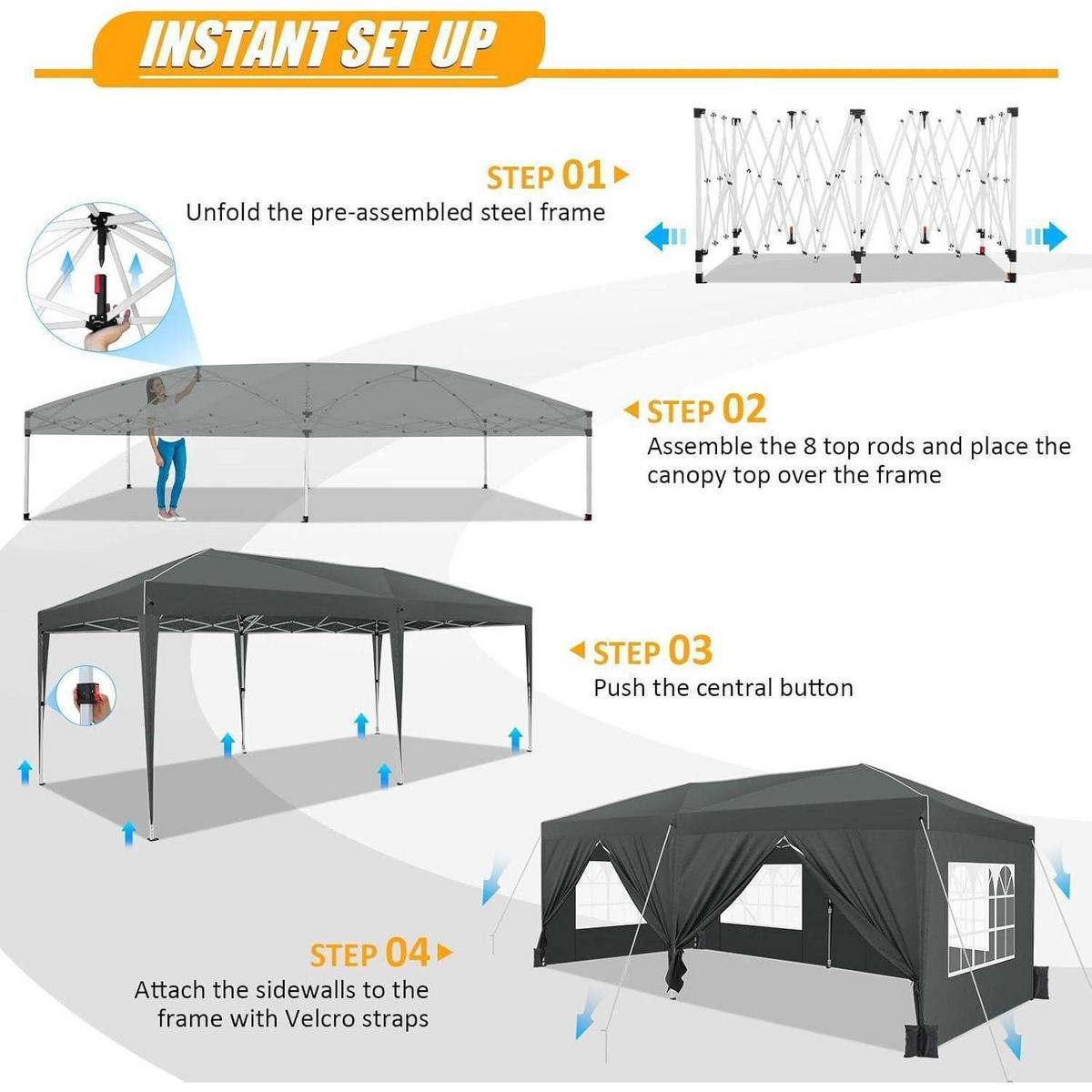 FALTPAVILLON 3x6m Nebliges Grau mit Seitenwänden - Grau, Metall (22/42/118cm)