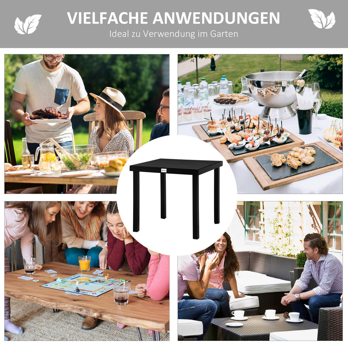 GARTENTISCH 78x78x74 cm Schwarze mit Holzoptik & Aluminiumrahmen - Naturfarben, Metall (78/78/74cm) - Modfu