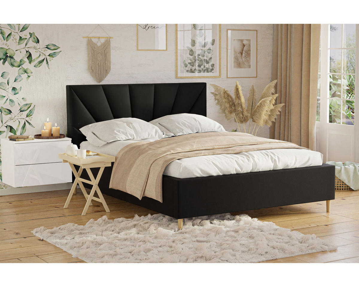 POLSTERBETT AINA 140x200 cm Madryt 9100, 34 Holzlatten, Kopfteil 104 cm - Schwarz, Textil (140/200cm) - Lookway