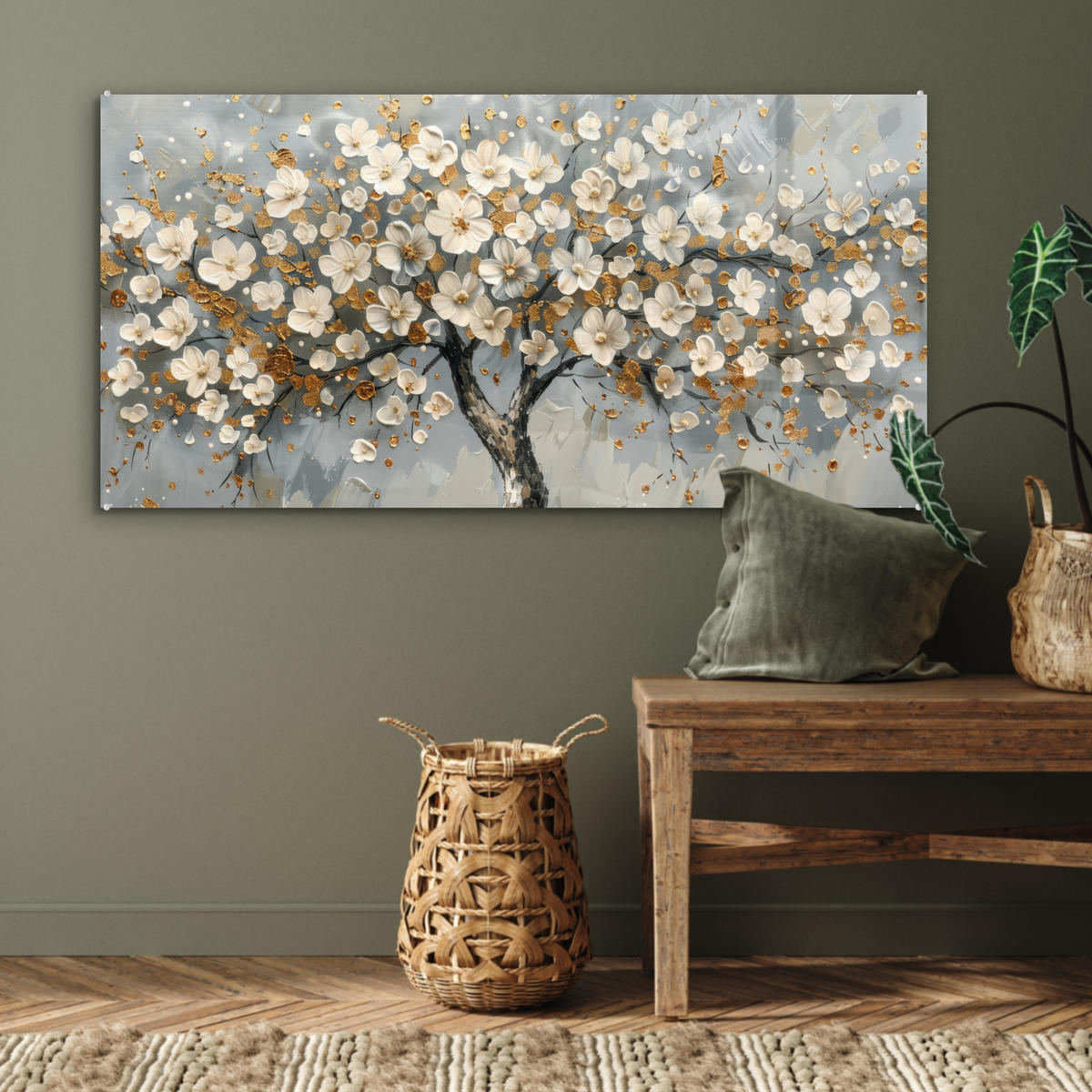 ACRYLGLASBILD Baum - Blumen - Weiß - Natur - Kunst 120x60 cm - Weiß, Glas (120/60cm) - MuchoWow