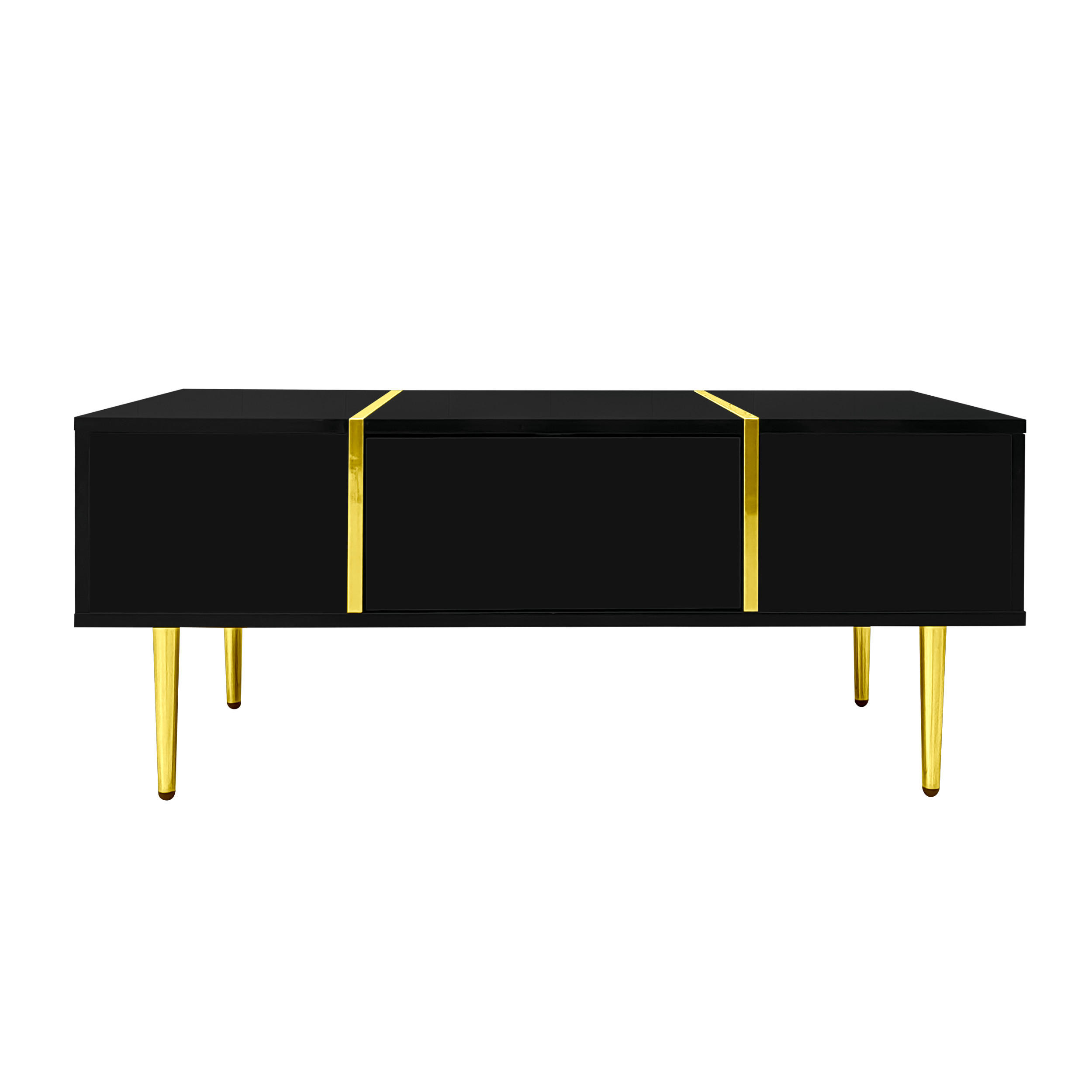 SIDEBOARD mit 2 Schubladen Hochglanz-Oberfläche Schwarz-Gold 100/60/41,5 cm - Goldfarben/Schwarz, Holzwerkstoff (100/41.5/60cm) - EVRYAE