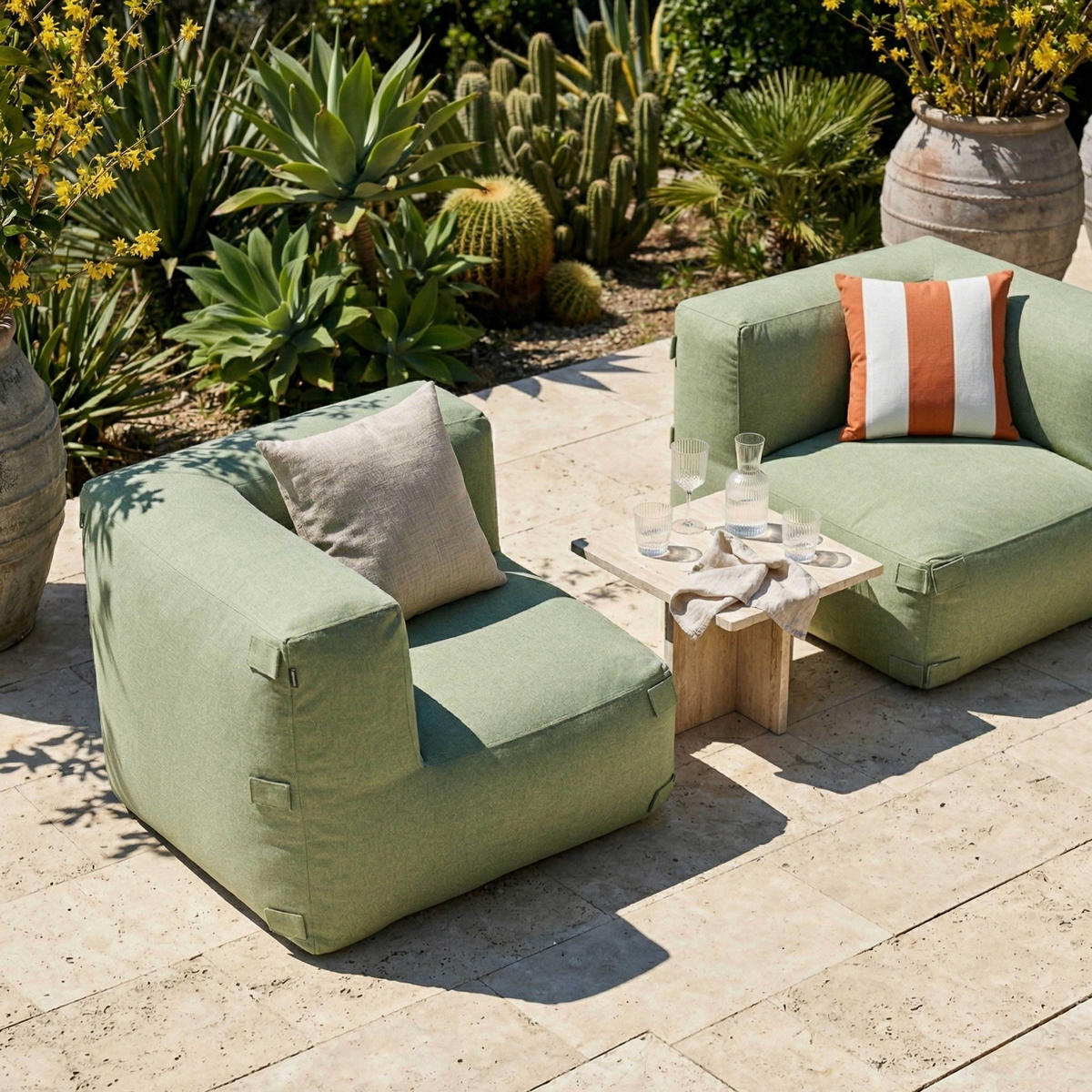 GARTENSOFA mit 2 Sitzplätzen, Kaktusgrün - Grün, Textil (170/65/85cm) - Oviala