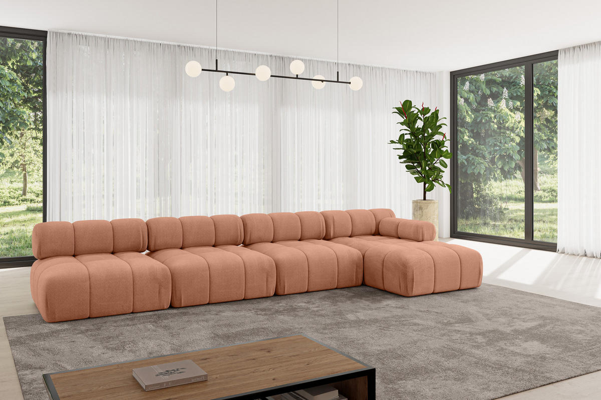 ECKSOFA modulares Sofa Razon-L3 - 380x160x70 cm Apricot Velours - Koralle, Holzwerkstoff/Textil (380/160cm) - ALTDECOR