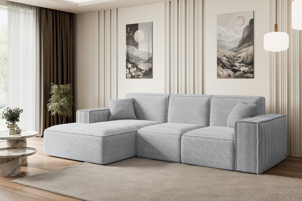 ECKSOFA Ottomane Links SERRA-L - 266x165x73 cm Grau Cord - Schwarz/Grau, Holzwerkstoff/Kunststoff (165/266cm) - ALTDECOR