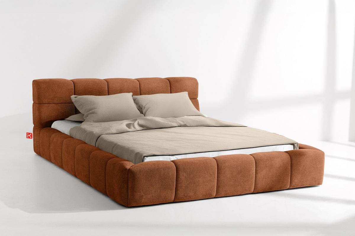 POLSTERBETT AERI 140/160/180/200 mit Rahmen und Bettkasten, orange - Orange, Holz/Holzwerkstoff (180/200cm) - KONSIMO®