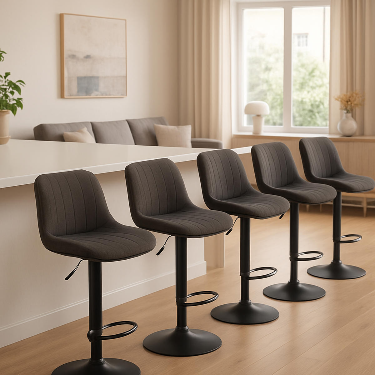 BARHOCKER Lento Gestell schwarz Stoff Dunkelgrau - Schwarz/Grau, Textil/Metall (50/108/50cm) - TPFLiving