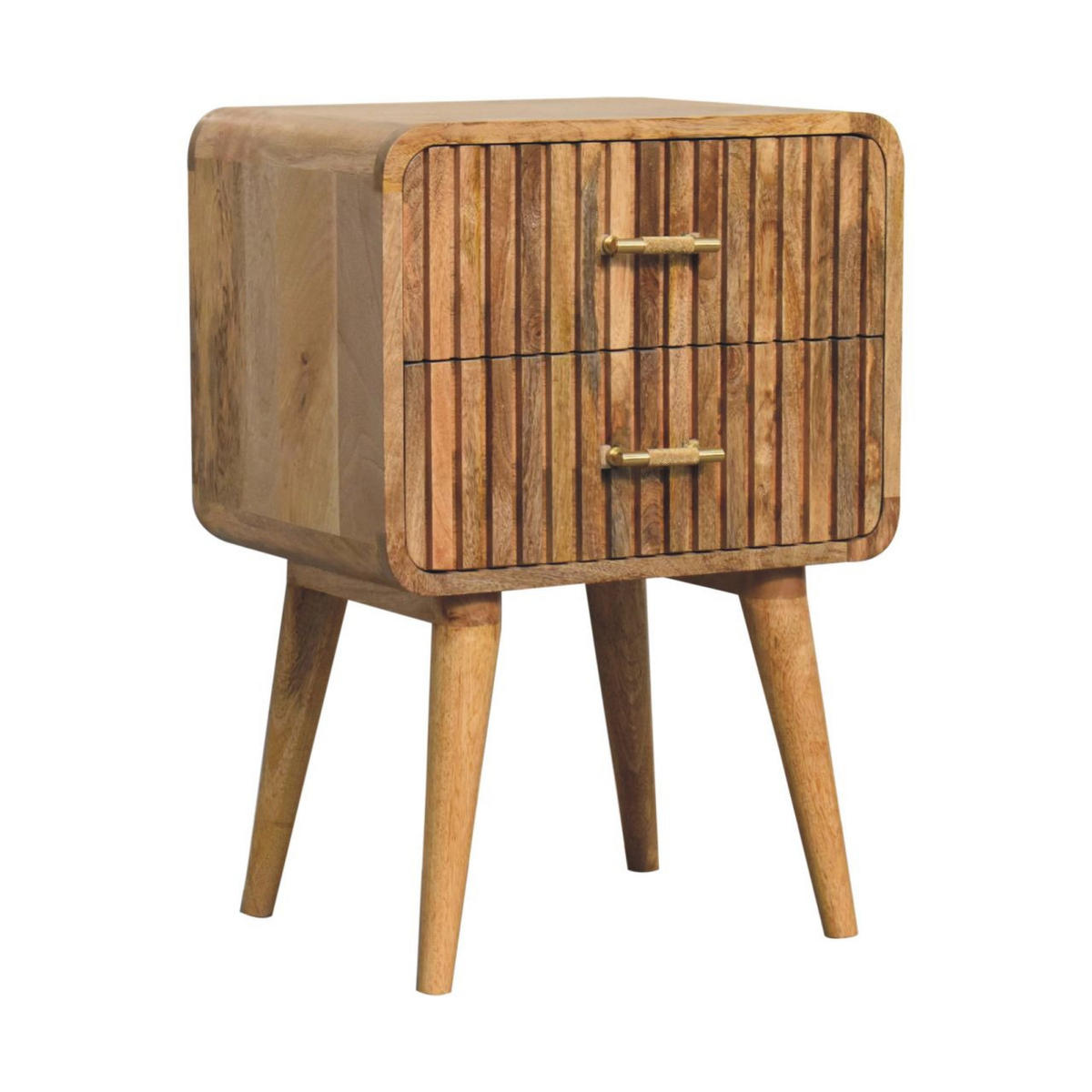 NACHTTISCH T-Bar Riffel, beige - Beige/Messingfarben, Mangoholz/Holz (35/65/45cm) - Artisan Furniture