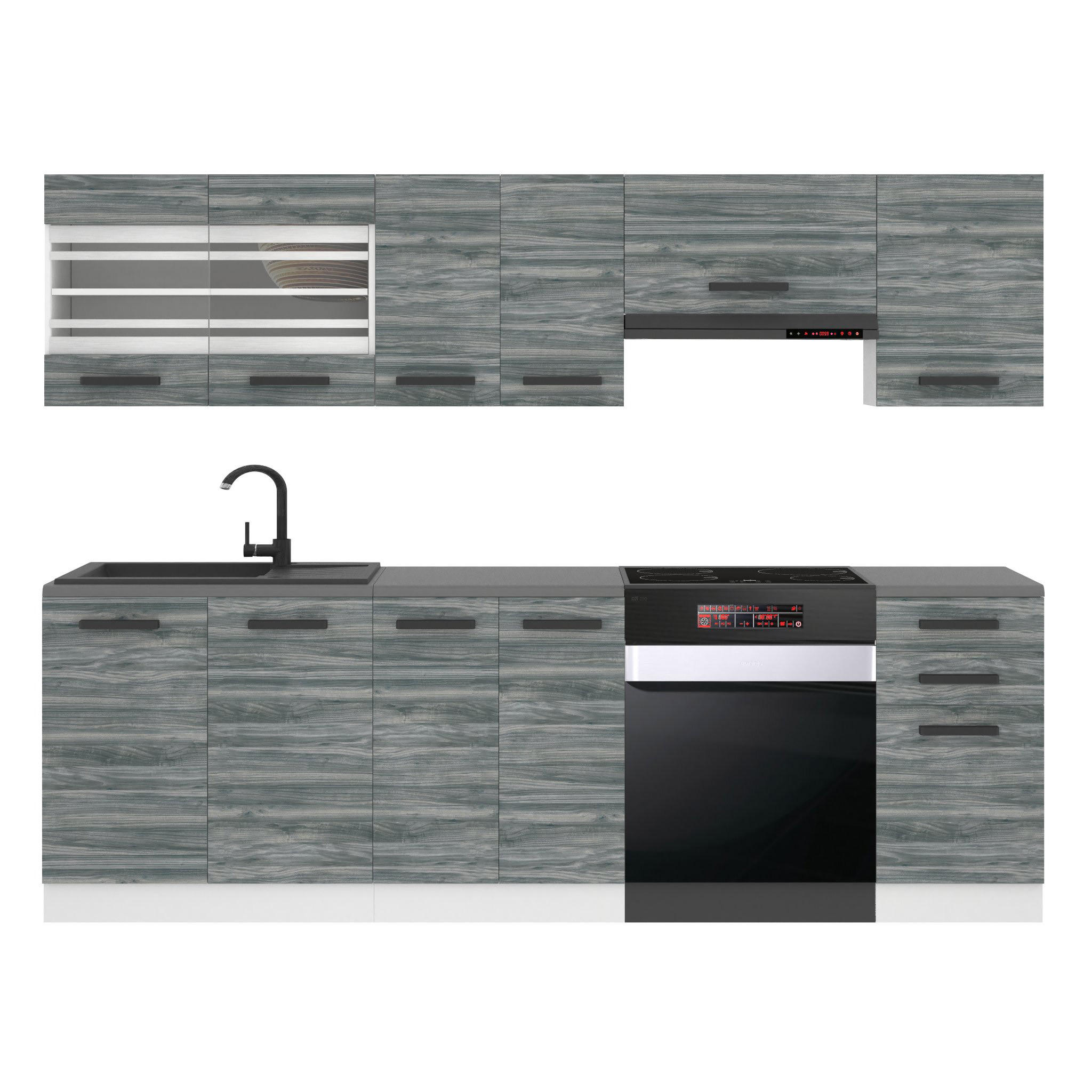 KÜCHENZEILE Lily 240 cm, mit Arbeitsplatten, Glamour Wood - Grau, Holz (240/204/60cm) - B BELINI GROUP