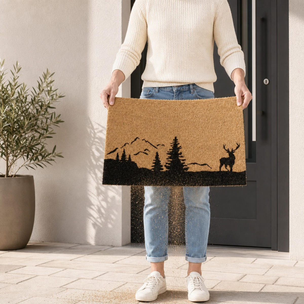 ROHOŽKA Přírodní Černá kokos protiskluzová 60x40 cm - světle hnědá, textil/plast (60/40cm) - Relaxdays