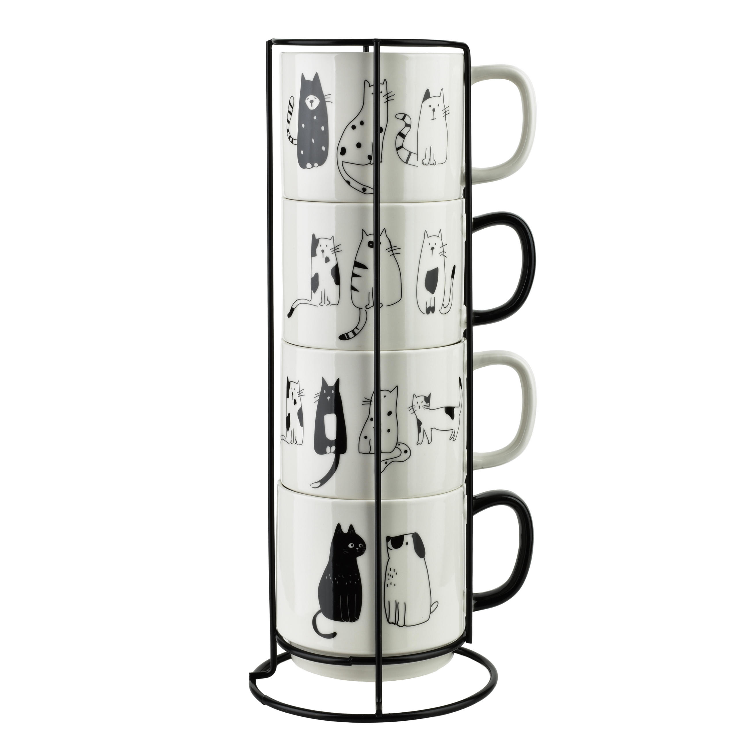 BECHER Cottello 4er Set Weiß 13x13x33 cm Porzellan - Schwarz, Keramik (13/33/13cm) - Mondex