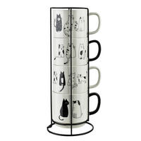 BECHER Cottello 4er Set Weiß 13x13x33 cm Porzellan - Schwarz, Keramik (13/33/13cm) - Mondex