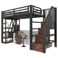HOCHBETT aus Metall und MDF 90x200 cm Schwarz mit Stauraumtreppe und LED-Beleuchtung - Schwarz, Metall (90/200cm) - IVMEU