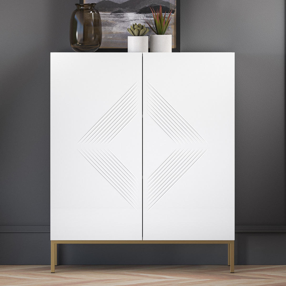 KOMMODE NEBRO,Weiß/Goldfarben - Goldfarben/Weiß, Holzwerkstoff (100/120/37cm) - KONSIMO®