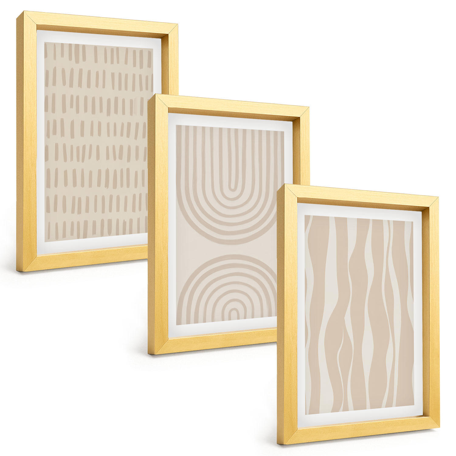 BILDER SET 3er Set - 20x30 cm Goldrahmen - Abstrakte beige Muster - Goldfarben, Kunststoff (20/30cm) - TULUP